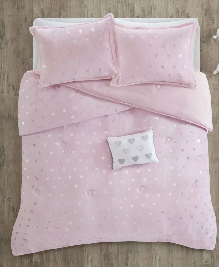 Mi Zone Rosalie Full/Queen 4 Piece Metallic Heart Printed Comforter Set - Image 4