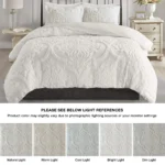 Madison Park Aeriela Tufted Cotton Chenille Damask Duvet Cover Set - Off White - Queen - Image 2
