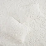 Madison Park Aeriela Tufted Cotton Chenille Damask Duvet Cover Set - Off White - Queen - Image 4