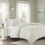 Madison Park Aeriela Tufted Cotton Chenille Damask Duvet Cover Set - Off White - Queen