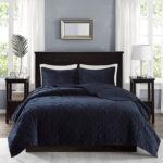 Harper Velvet 3 Piece Full/Queen Quilted Coverlet Set (Navy)