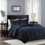 Harper Velvet 3 Piece Full/Queen Quilted Coverlet Set (Navy) - Image 3