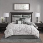 Odette 8 Piece Jacquard Queen Comforter Set (Silver) - Image 2