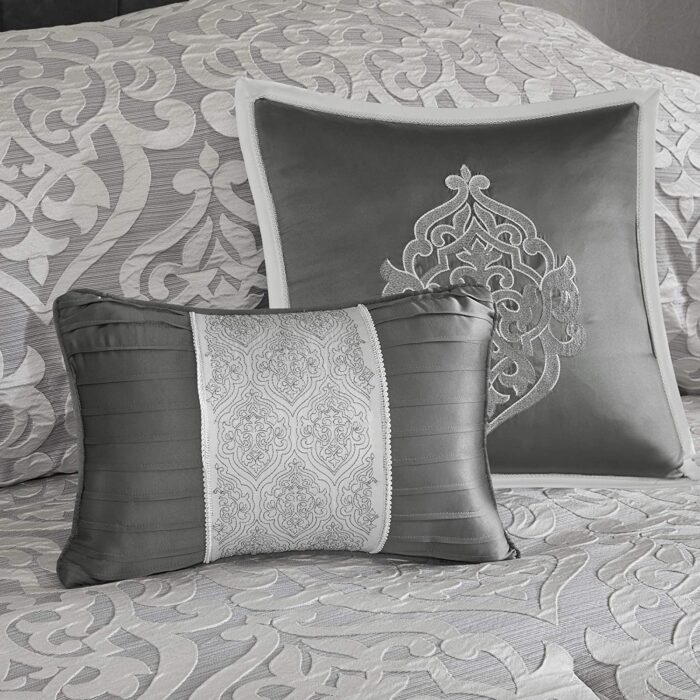 Odette 8 Piece Jacquard Queen Comforter Set (Silver) - Image 3