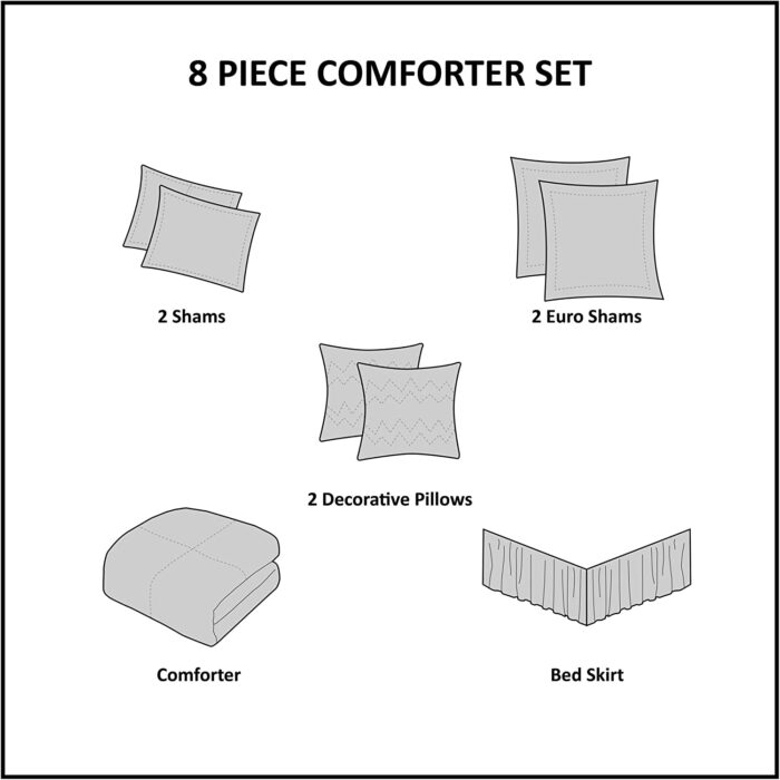 Odette 8 Piece Jacquard Queen Comforter Set (Silver) - Image 5