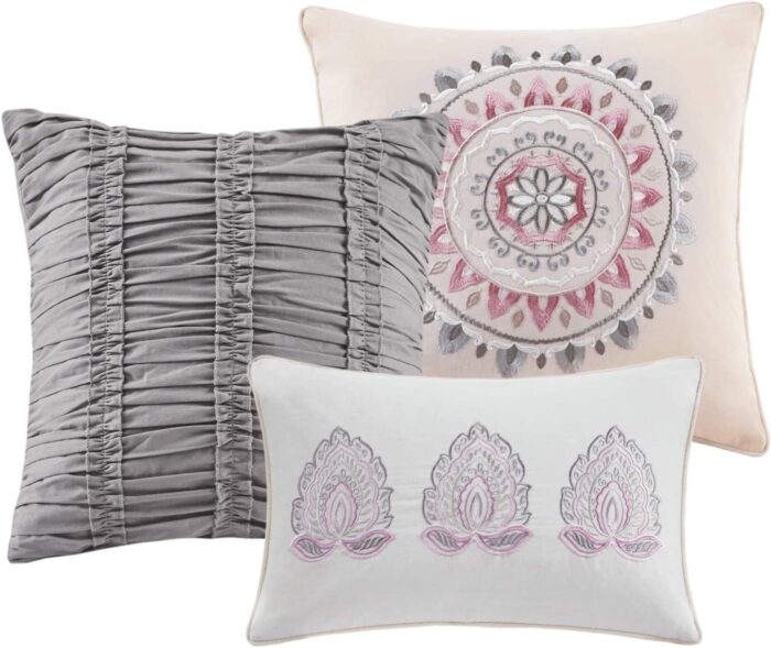 Isla 8 Piece Cotton Floral Printed Reversible Queen Comforter Set (Blush) - Image 8