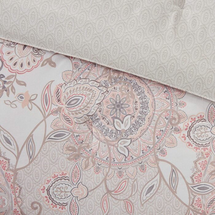 Isla 8 Piece Cotton Floral Printed Reversible Queen Comforter Set (Blush) - Image 10