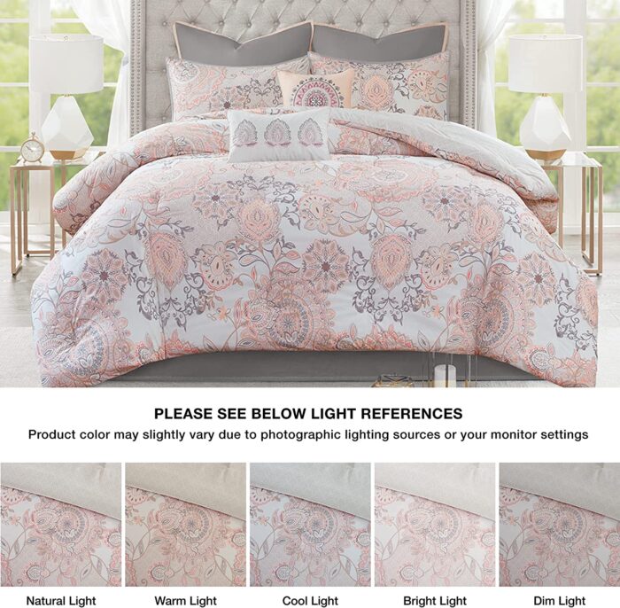 Isla 8 Piece Cotton Floral Printed Reversible Queen Comforter Set (Blush) - Image 2