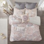 Isla 8 Piece Cotton Floral Printed Reversible Queen Comforter Set (Blush) - Image 4