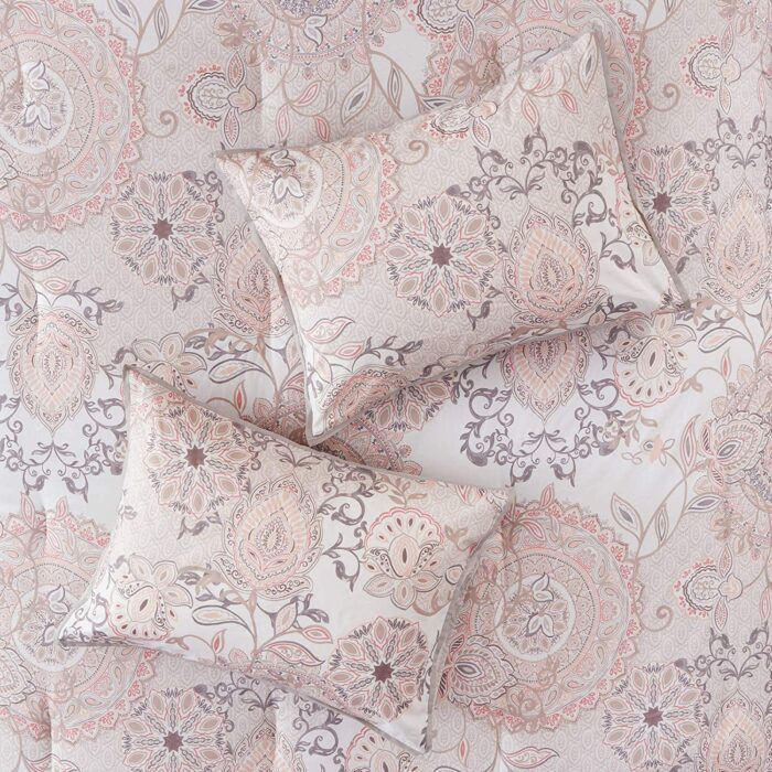 Isla 8 Piece Cotton Floral Printed Reversible Queen Comforter Set (Blush) - Image 6