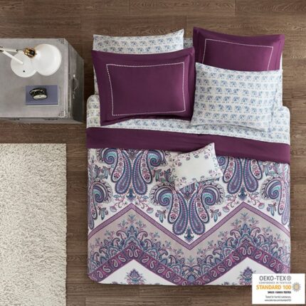 Tulay Boho purple comforter set with bed sheets
